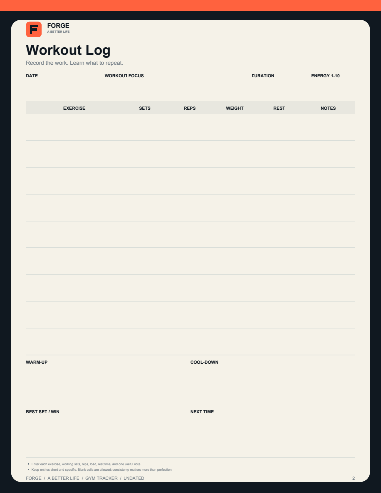4-page Gym Tracker preview