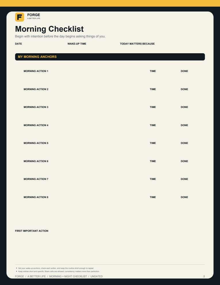4-page Morning + Night Checklist preview